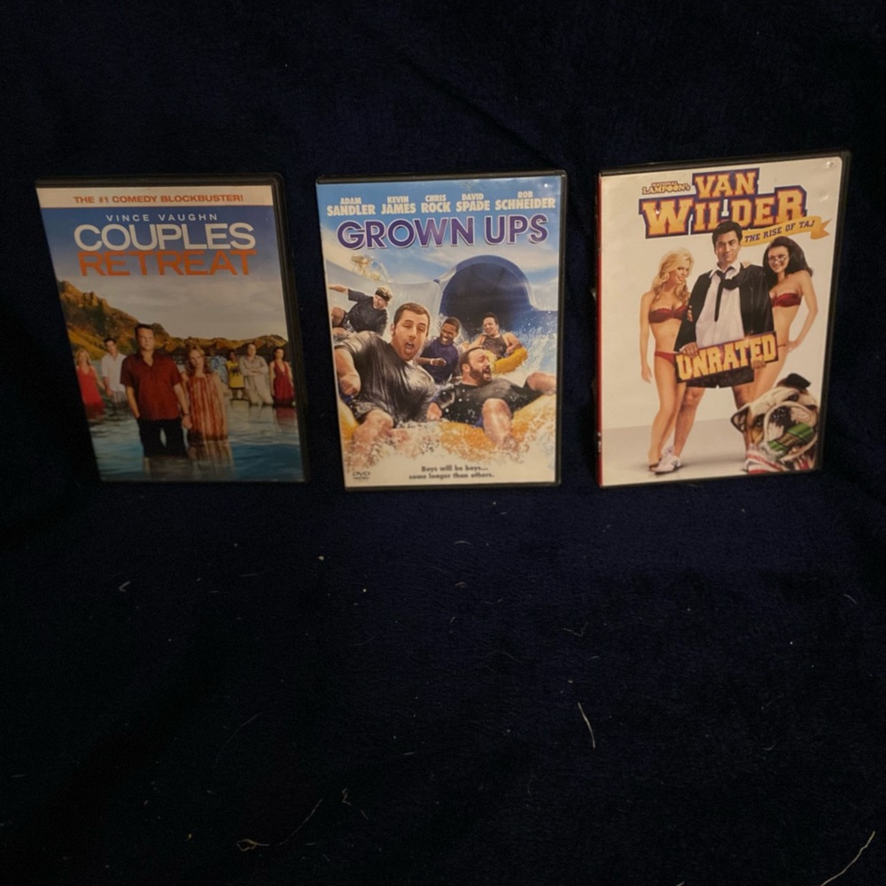 Comedy DVD Set — Couples Retreat, Grown Ups, Van Wilder (Blue, White, Orange)
